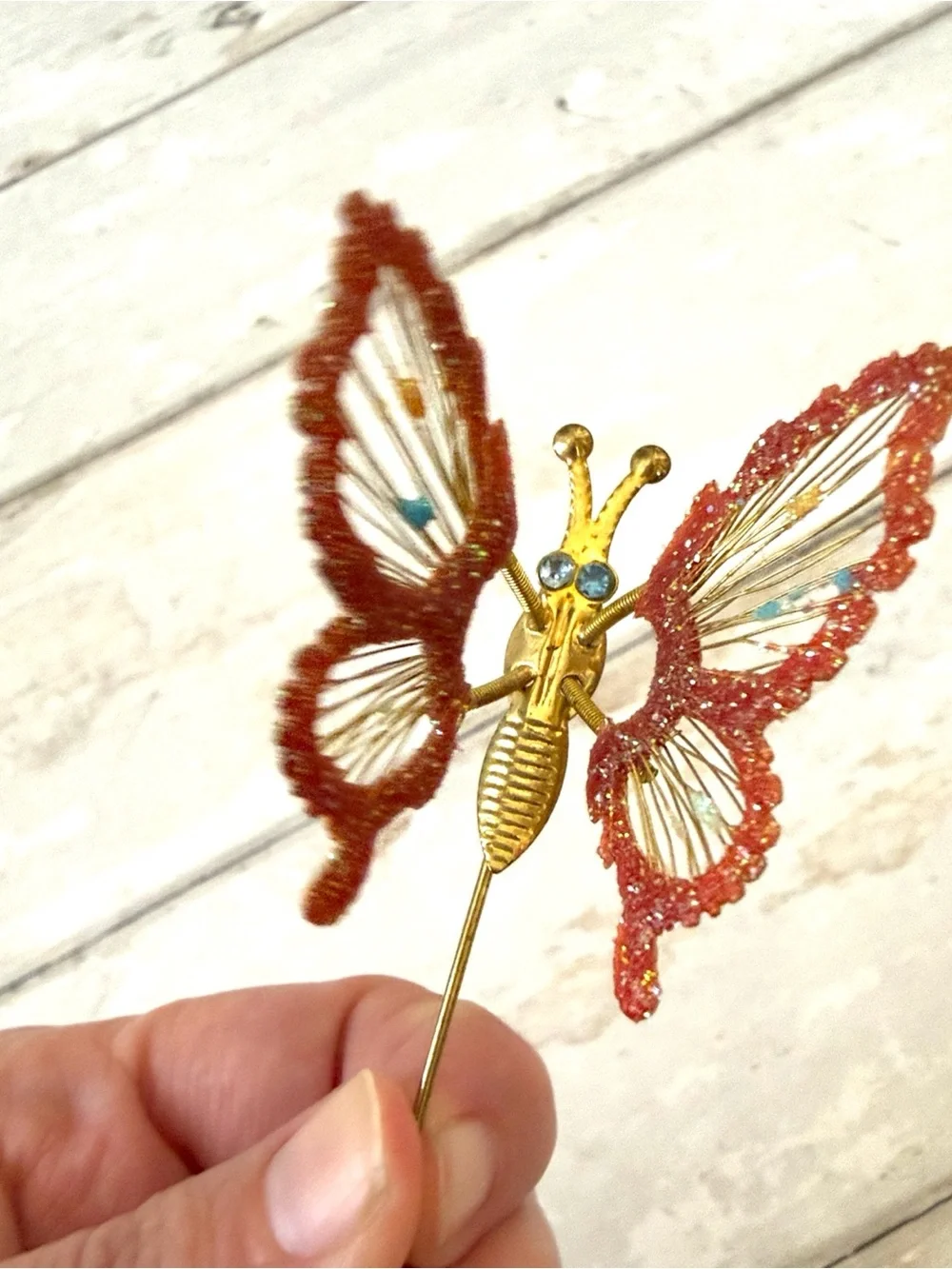 Beautiful Butterfly Glotter Brooch Pin Gold Orange Womens Girls Tween Jewelry